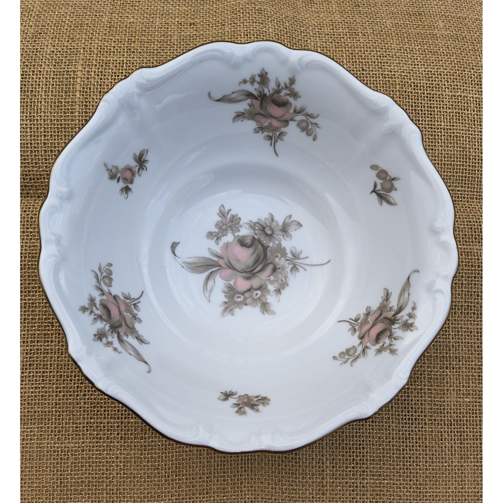 Johann Haviland Sepia Rose 8.5" Serving Vegetable Bowl Bavaria‎ Germany Vintage